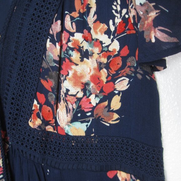 Torrid NEW 2 2X Navy Blue Coral Floral Skater Dress Gauze Short Sleeve V Neck - Picture 8 of 16